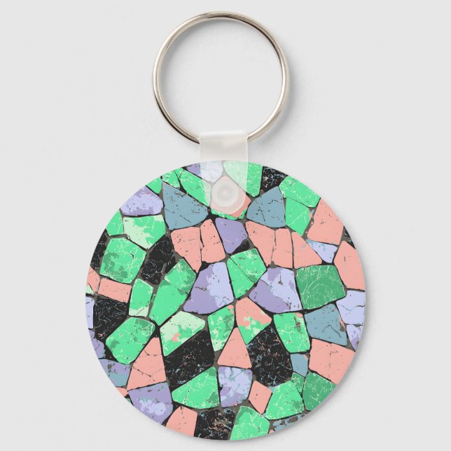 Colourful Crazy Paving Stone Pattern Keychain (Front)