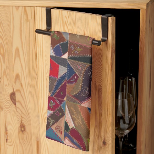 Colourful crazy quilt kitchen towel (Thirds Fold)