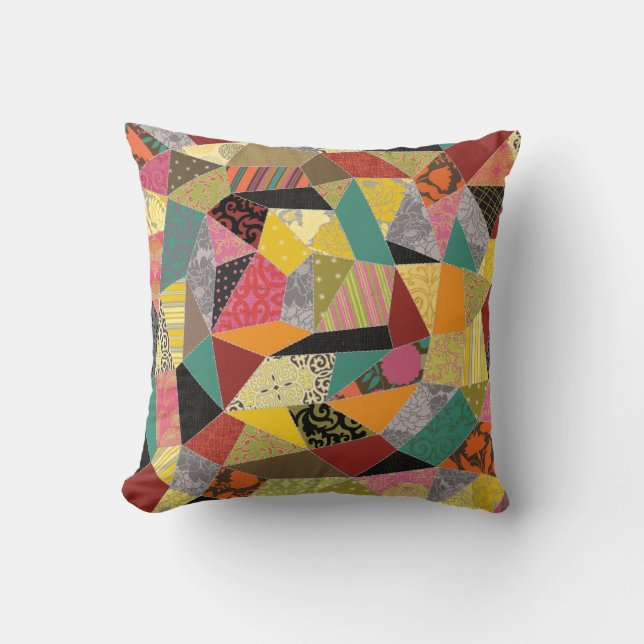 Colourful Crazy Quilt Patchwork Pattern Throw Pillow (Front)