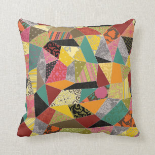 Colourful Crazy Quilt Patchwork Pattern Throw Pillow