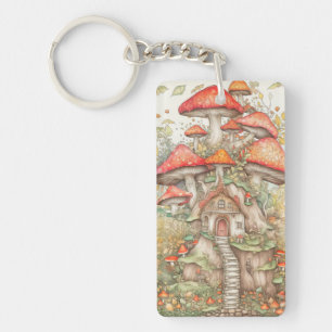 Colourful Creative Mushroom Hut Illustration Keychain