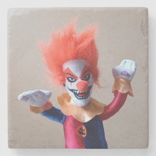 Colourful Creepy Scary Clown Stone Coaster