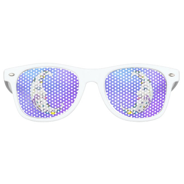 Colourful Crescent Moon Abstract Markings on Purpl Retro Sunglasses (Front)