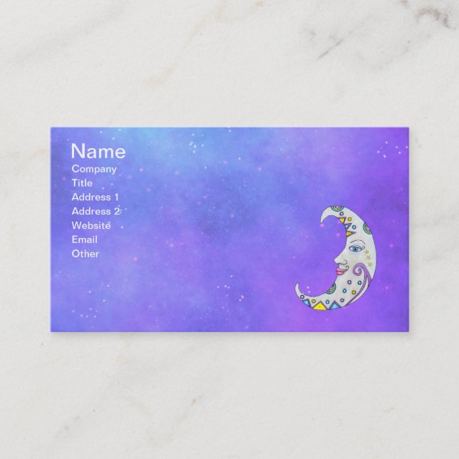 Colourful Crescent Moon Face Abstract Shapes Purpl Business Card (Front)
