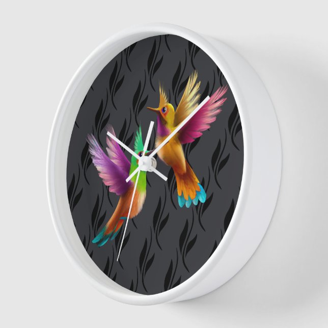 Colourful Crested Hummingbirds in Flight Clock (Angle)