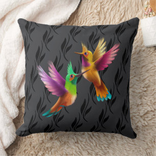 Colourful Crested Hummingbirds in Flight Throw Pillow