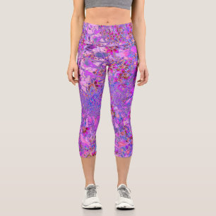 Colourful Crimson, Magenta and Blue Wildflowers Capri Leggings