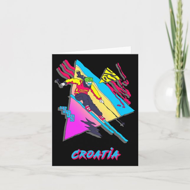 Colourful Croatia Skiing Adventure Graphic  Card (Front)