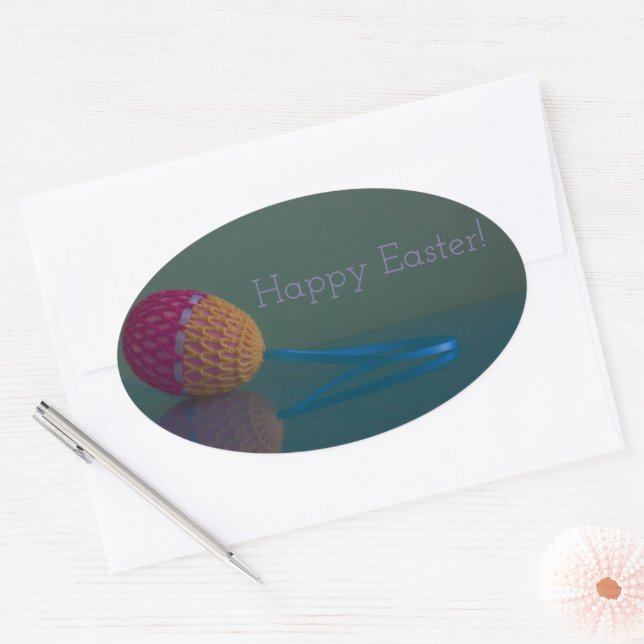 Colourful Crochet Easter Egg Holiday Oval Sticker (Envelope)