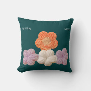 Colourful Crochet Flower Throw Pillow – Teal Flora