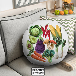 Colourful Crochet Vegetable Mushroom Food Crafting Round Pillow