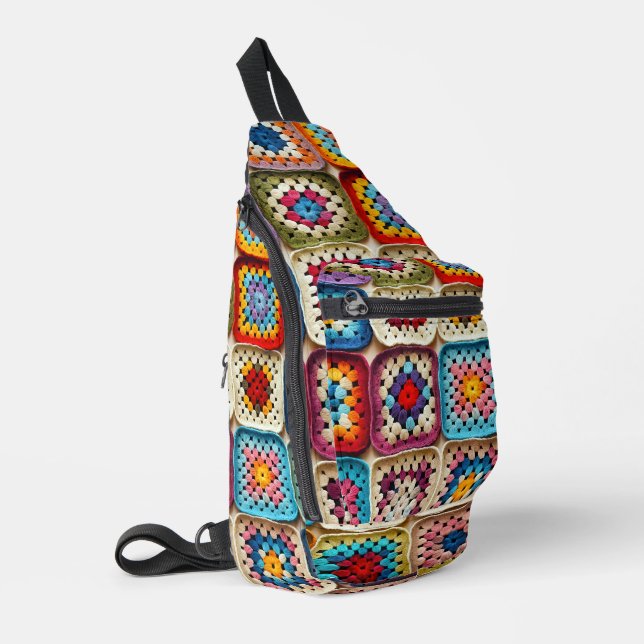 Colourful Crocheted Granny Square Quilt Sling Bag (Left Corner)