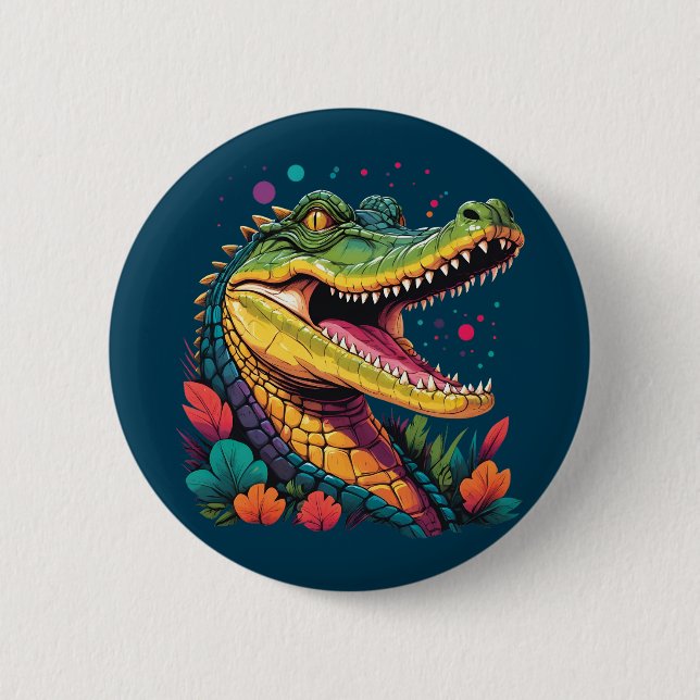 Colourful Crocodile Portrait 2 Inch Round Button (Front)