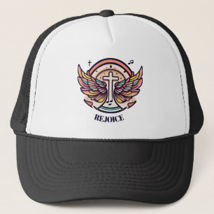 Colourful Cross Agnel Wings Rejoice Trucker Hat