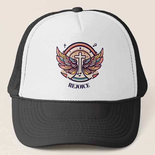 Colourful Cross Agnel Wings Rejoice  Trucker Hat (Front)