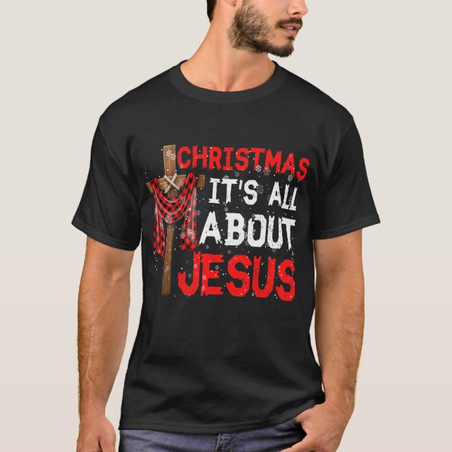 Colourful Cross Plaid Jesus Christmas Christian T-Shirt (Front)