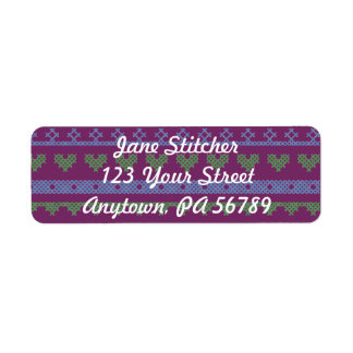 Colourful cross stitch sampler return address labe