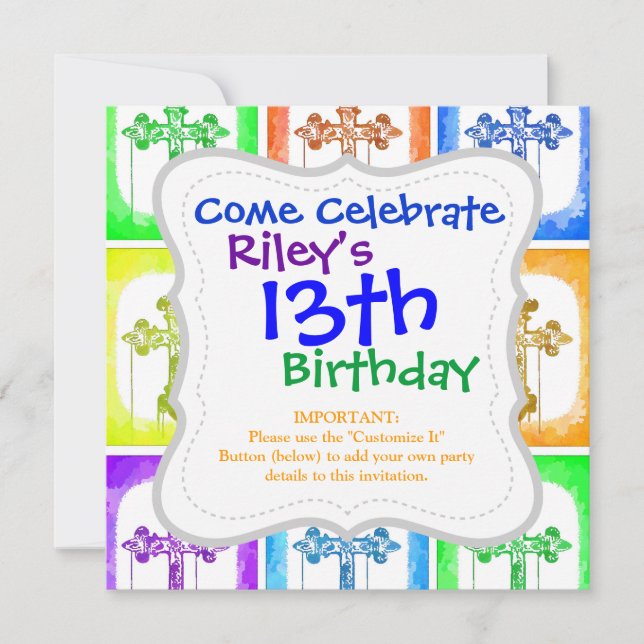 Colourful Crosses Christian Pop Art Invitation (Front)