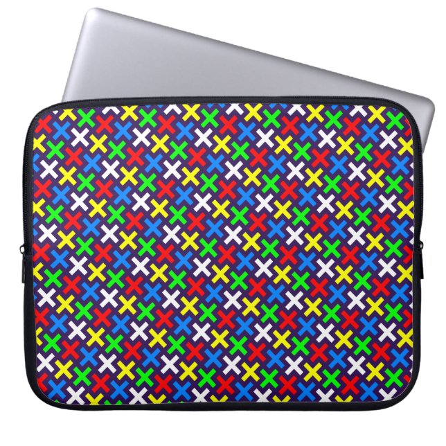 Colourful crosses pattern laptop sleeve (Front)