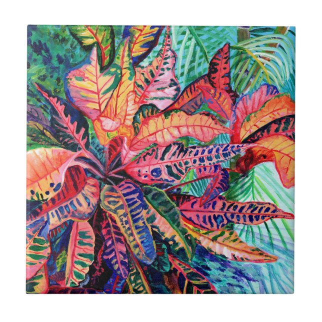 Colourful Croton Leaves Ceramic Tile (Front)