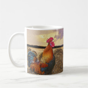 Colourful Crowing Rooster and Hay Bales Coffee Mug