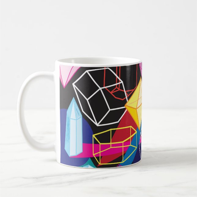 Colourful crystals, dark abstract background coffee mug (Left)