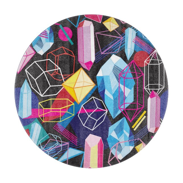 Colourful crystals, dark abstract background cutting board (Front)