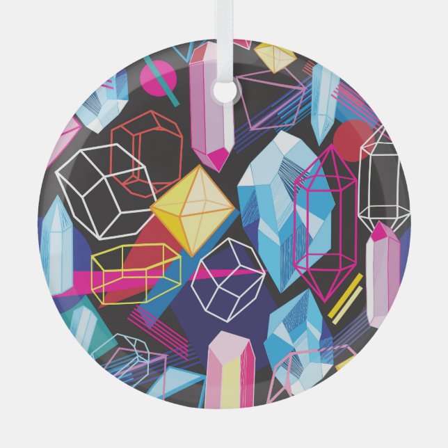 Colourful crystals, dark abstract background glass ornament (Front)