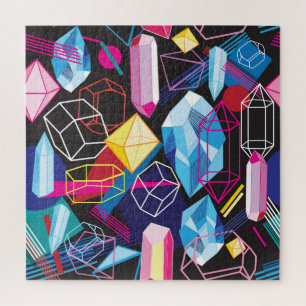 Colourful crystals, dark abstract background jigsaw puzzle