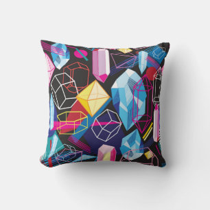 Colourful crystals, dark abstract background throw pillow