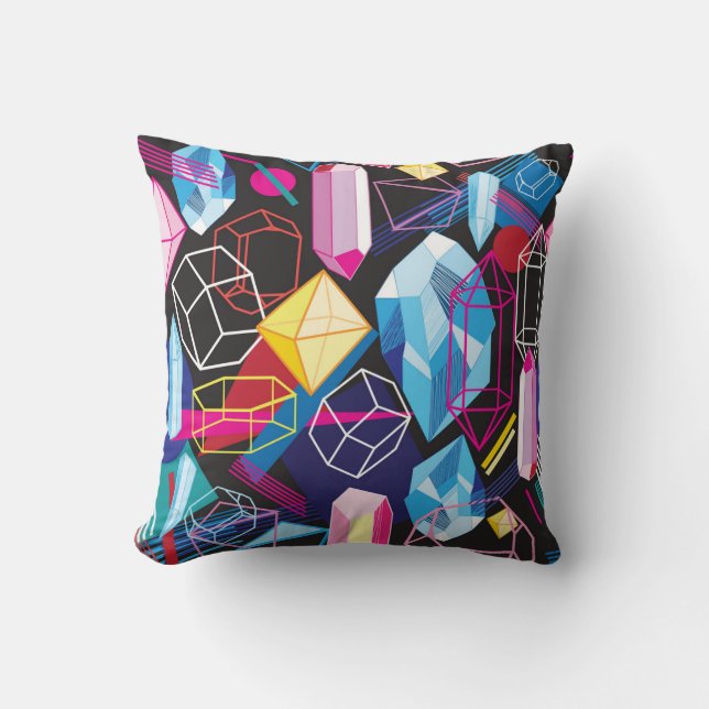 Colourful crystals, dark abstract background throw pillow (Front)