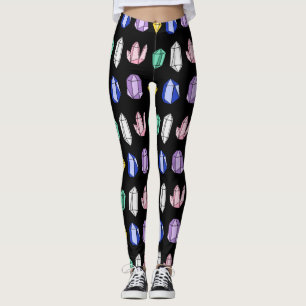 Colourful Crystals Pattern Black Leggings