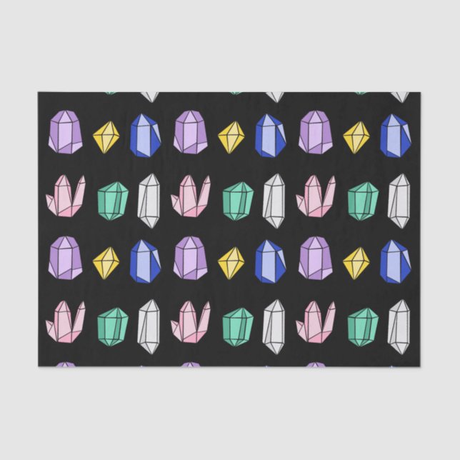 Colourful Crystals Pattern Black Tissue Paper (Front)