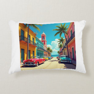 Colourful Cuban Street with Classic Cars  Accent Pillow