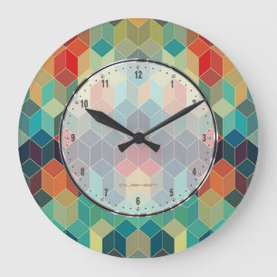 Colourful Cubes Geometric Pattern Large Clock