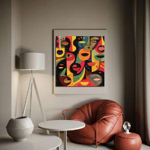 Colourful Cubism Abstract Faces Poster