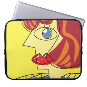 Colourful Cubism: Female Portrait Art. Laptop Sleeve