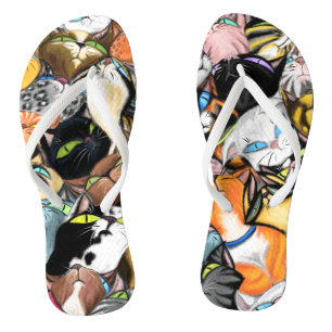 Colourful Cuddling Cats Flip Flops - I Love Pets