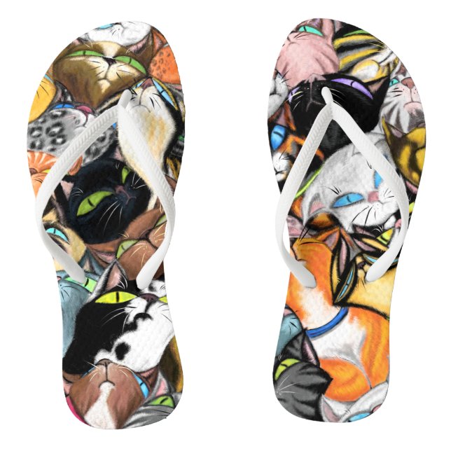 Colourful Cuddling Cats Flip Flops - I Love Pets (Footbed)