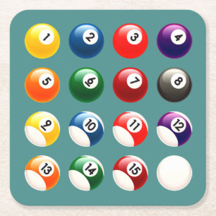Colourful Cue Balls Square Paper Coaster