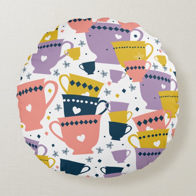 Colourful Cup Pattern Round Pillow (Front)