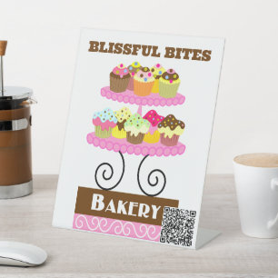 Colourful Cupcake Bakery QR Code Pedestal Sign