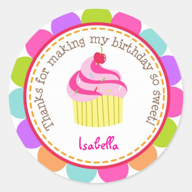 Colourful Cupcake Birthday Party Favour Stickers (Front)