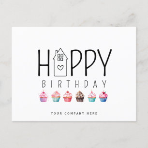 Colourful Cupcake House Happy Birthday Realty Postcard