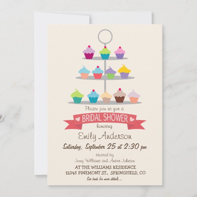 Colourful Cupcake Tree Bridal Shower Invitation (Front)