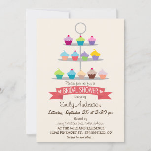 Colourful Cupcake Tree Bridal Shower Invitation