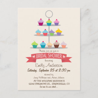Colourful Cupcake Tree Bridal Shower Invitation Postcard