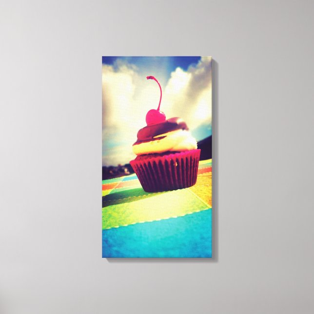 Colourful Cupcake with Cherry on Top Canvas Print (Front)