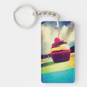 Colourful Cupcake with Cherry on Top Keychain