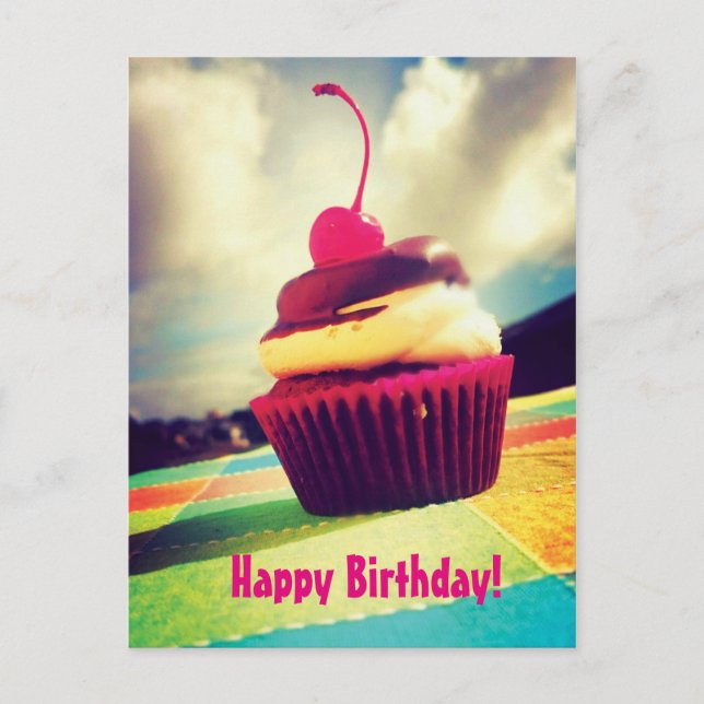Colourful Cupcake with Cherry on Top Postcard (Front)